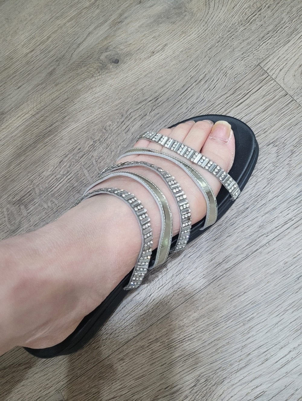 Y2K Teenmix Black & Silver Shinny Beads Sandals Size: 6US - Picture 2 of 11